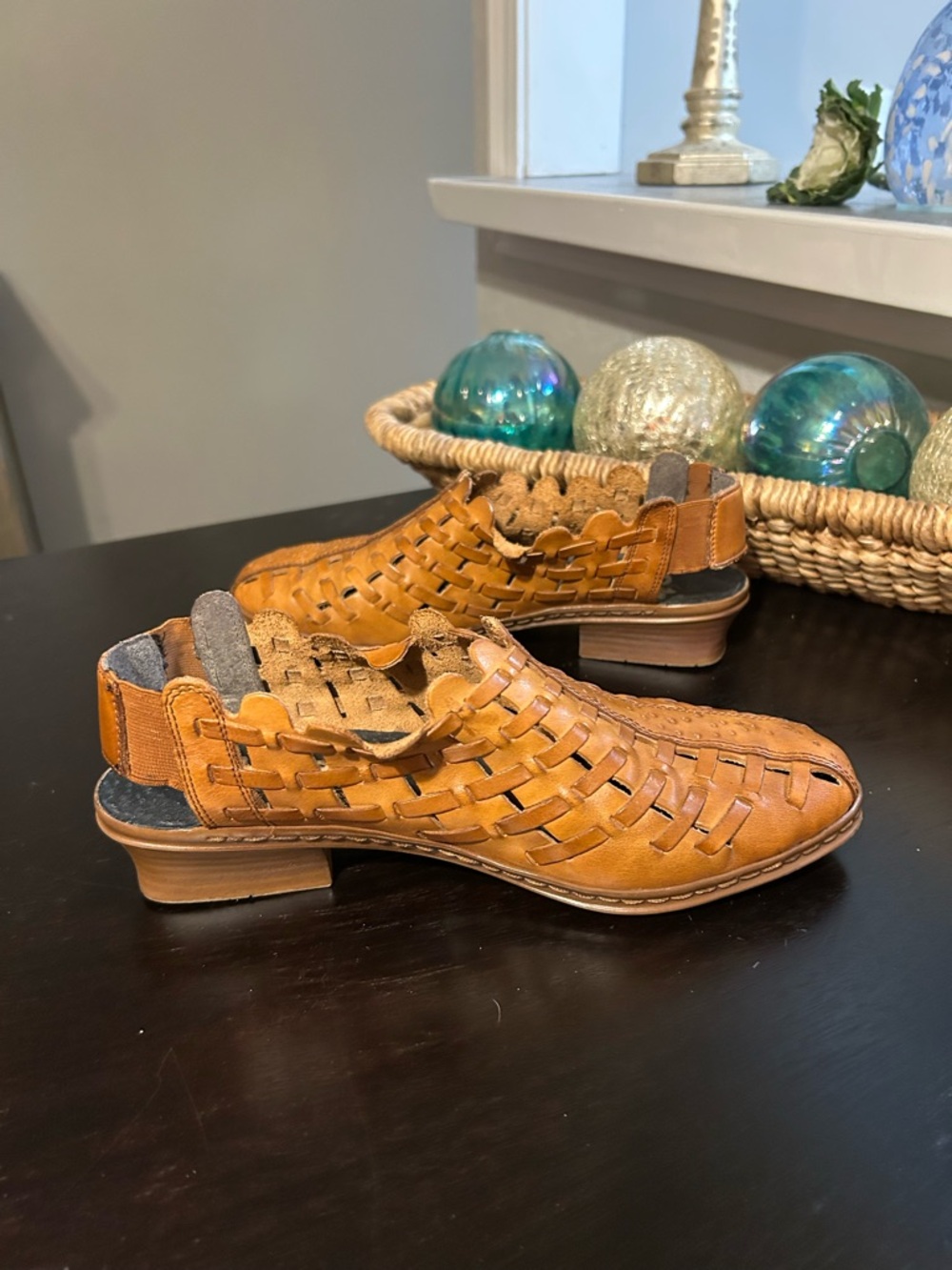 Rieker Anti-stress Tan Leather Woven Slingback Comfort  Shoes Size 39 - Picture 6 of 9
